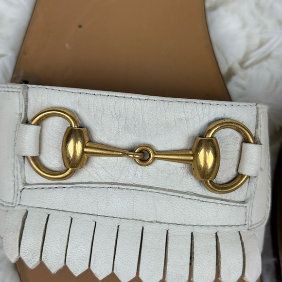 Gucci White and Gold Slide Sandals with Fringe Size 39 - Picture 5 of 13